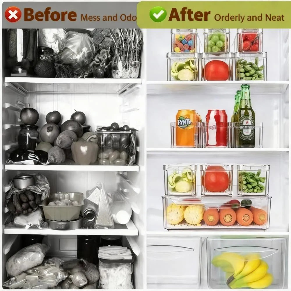 10-Pack Large Clear Plastic Bins β Fridge, Pantry & Cabinet Storage Set