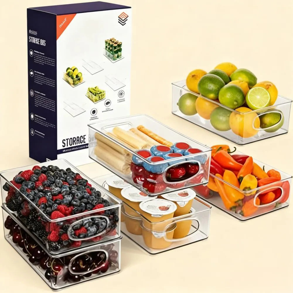 Clear Stackable Pantry Bins – Kitchen/Fridge/Cabinet Plastic Storage