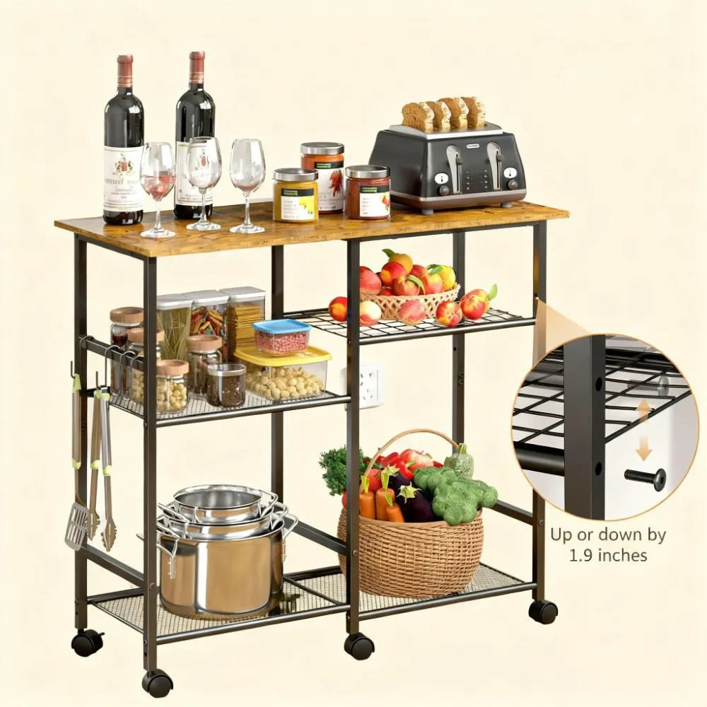 Adjustable Microwave Cart with Coffee Bar & Bakery Rack – Kitchen Storage Stand
