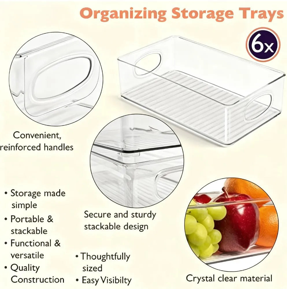 Clear Stackable Pantry Bins – Kitchen/Fridge/Cabinet Plastic Storage