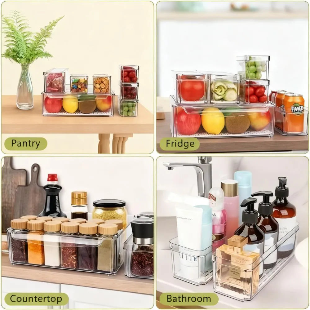 10-Pack Large Clear Plastic Bins β Fridge, Pantry & Cabinet Storage Set