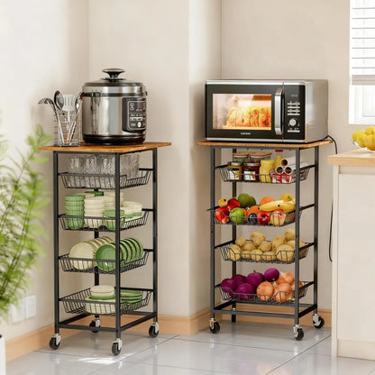Fruit Basket Microwave Cart – 5 Tier Kitchen Veggie Storage Stand