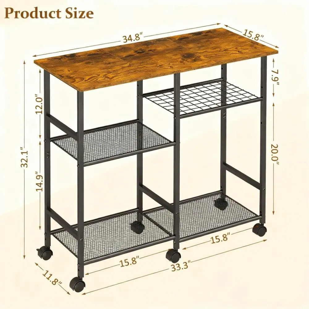 Adjustable Microwave Cart with Coffee Bar & Bakery Rack – Kitchen Storage Stand