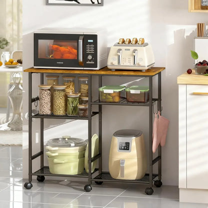 Adjustable Microwave Cart with Coffee Bar & Bakery Rack – Kitchen Storage Stand