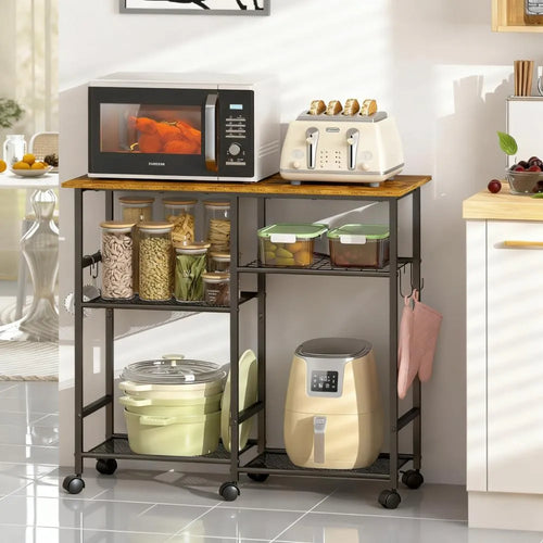 Adjustable Microwave Cart with Coffee Bar & Bakery Rack – Kitchen Storage Stand
