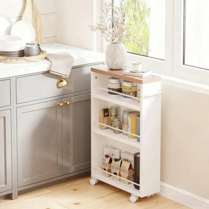4-Tier Compact Rolling Cart, Narrow Kitchen Storage Trolley for Limited Space
