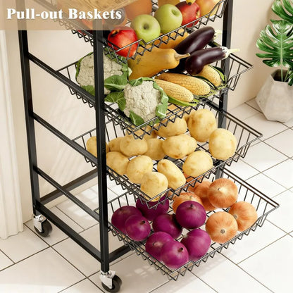 Fruit Basket Microwave Cart – 5 Tier Kitchen Veggie Storage Stand