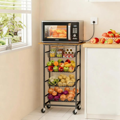 Fruit Basket Microwave Cart – 5 Tier Kitchen Veggie Storage Stand