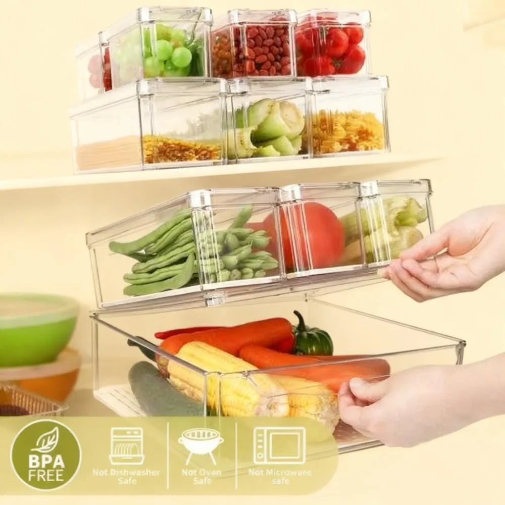 10-Pack Large Clear Plastic Bins – Fridge, Pantry & Cabinet Storage Set
